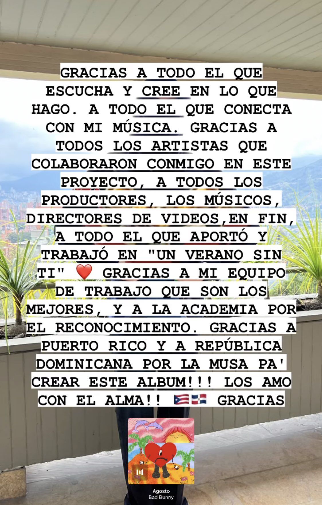 Mensaje de agradecimiento de Bad Bunny